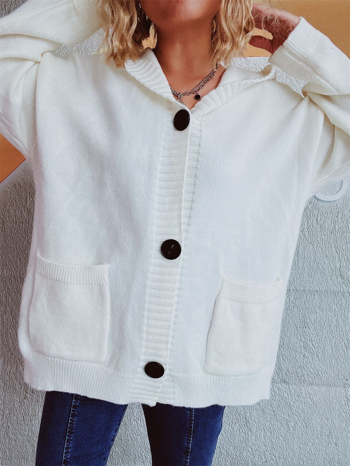 Dropped Shoulder Long Sleeve Hooded Cardigan-Angel Casuals