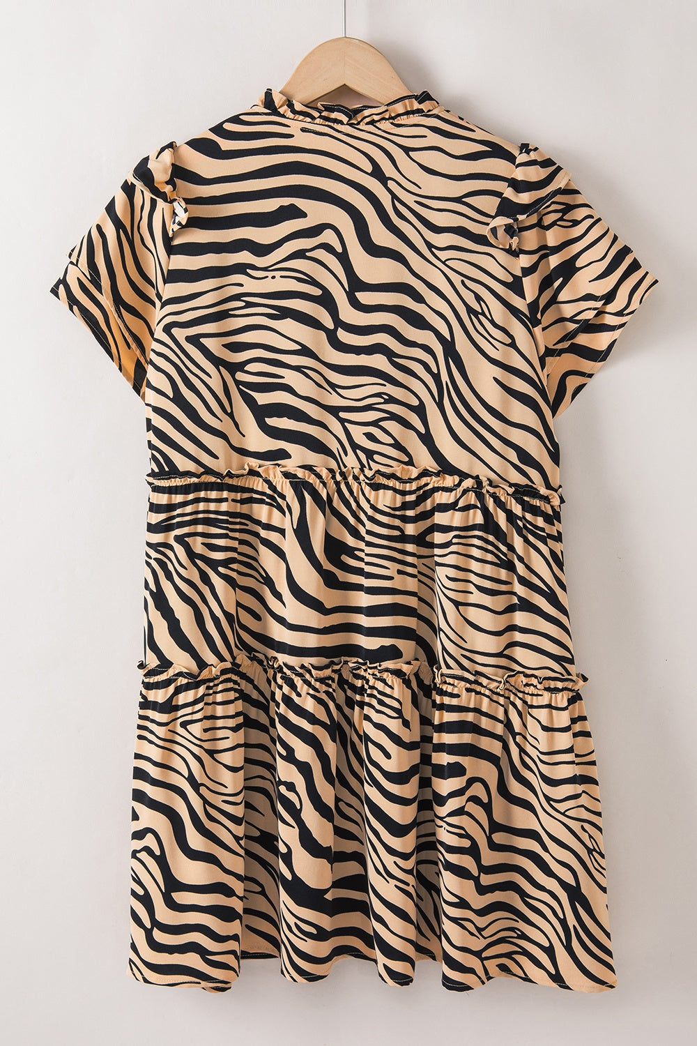 Ruffled Animal Print Tie Neck Mini Dress-Angel Casuals