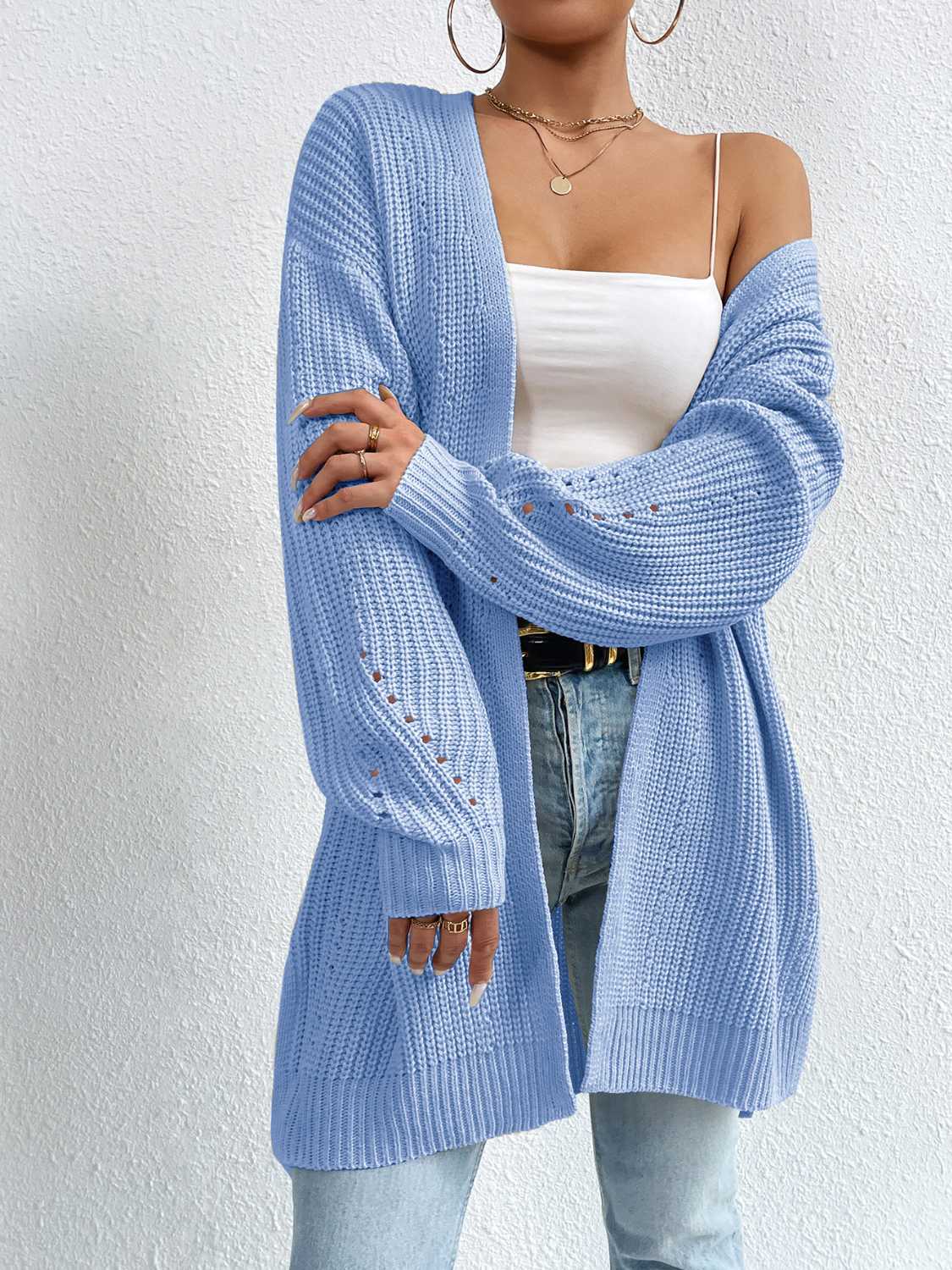 Open Front Dropped Shoulder Slit Cardigan-Angel Casuals