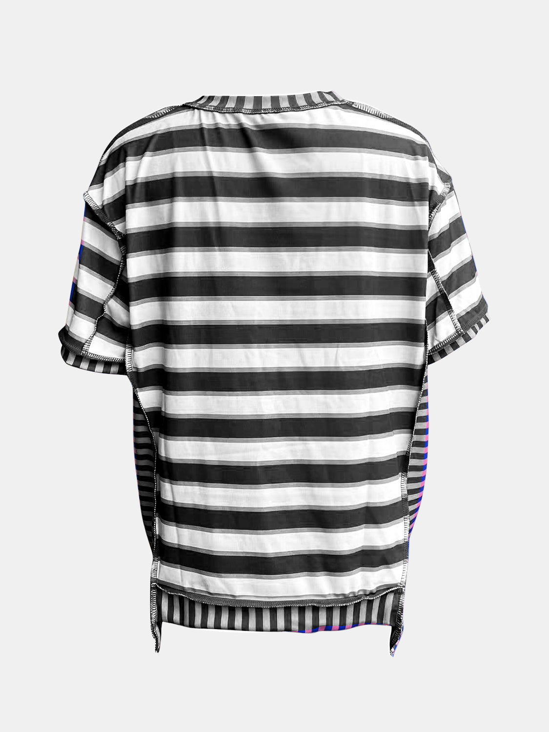 Full Size Contrast Stitching Striped Round Neck T-Shirt-Angel Casuals