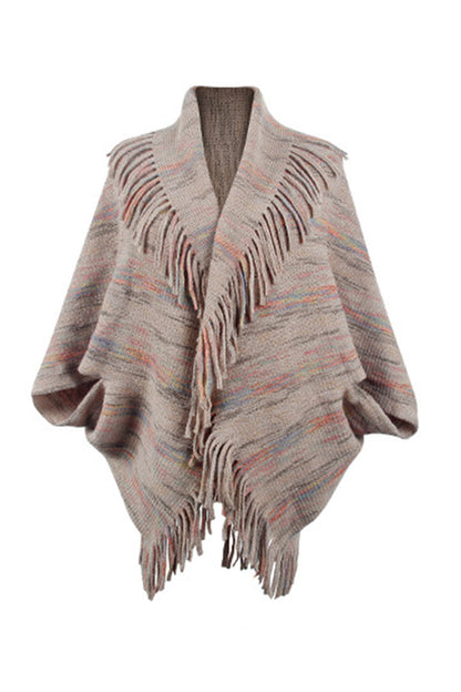 Fringe Detail Printed Poncho-Angel Casuals