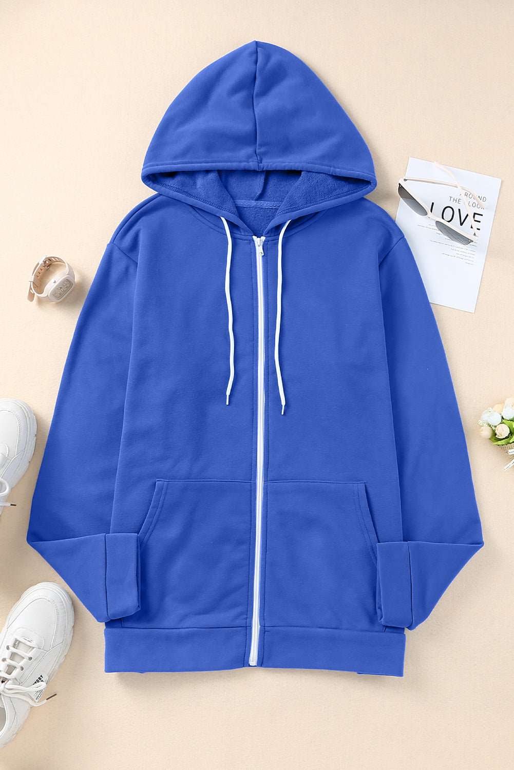 Plus Size Zip Up Hooded Jacket with Pocket-Angel Casuals