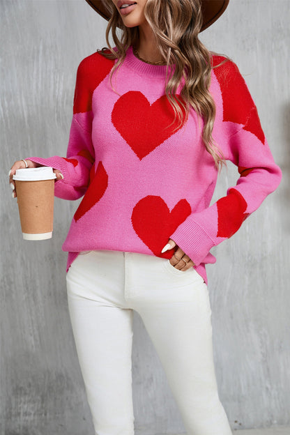 Angel Wings Contrast Heart Dropped Shoulder Long Sleeve Sweater-Angel Casuals