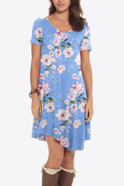 Floral Round Neck Short Sleeve Dress-Angel Casuals