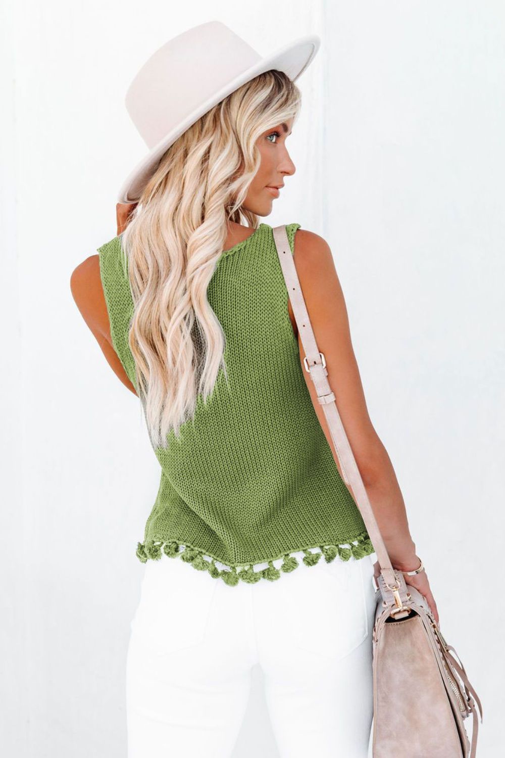 Openwork Tassel Hem Knit Tank-Angel Casuals