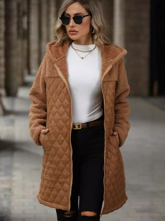 Texture Zip Up Long Sleeve Hooded Coat-Angel Casuals