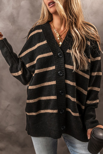 Striped Button Up Dropped Shoulder Cardigan-Angel Casuals