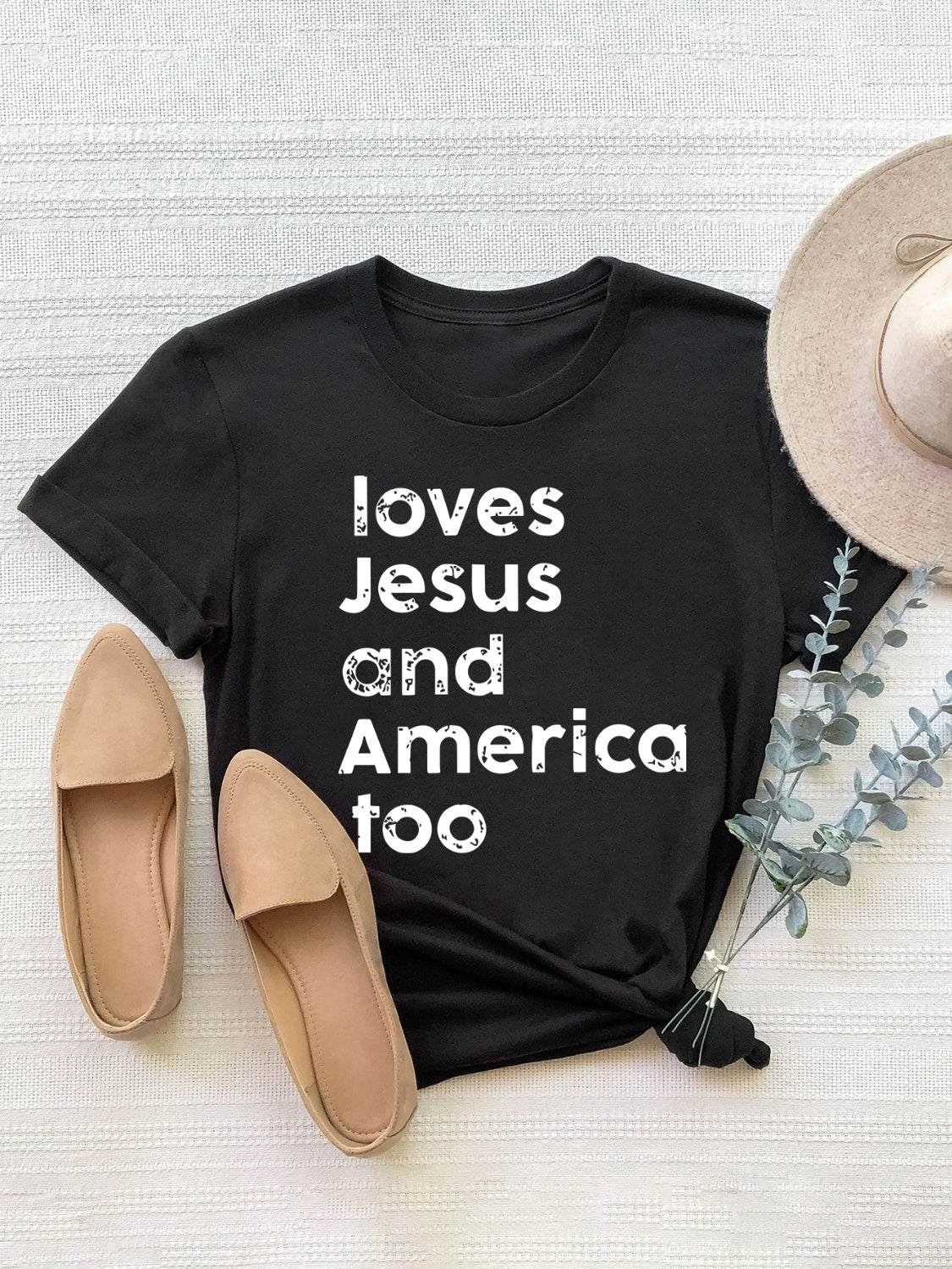 Letter Graphic Round Neck Short Sleeve T-Shirt-Angel Casuals
