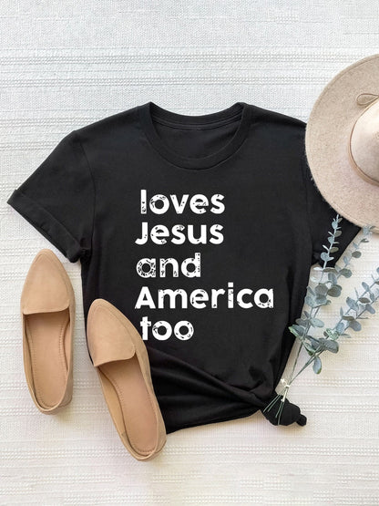 Letter Graphic Round Neck Short Sleeve T-Shirt-Angel Casuals