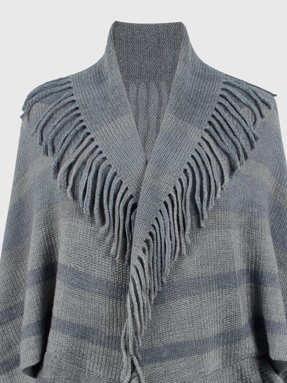 Fringe Detail Open Front Poncho-Angel Casuals