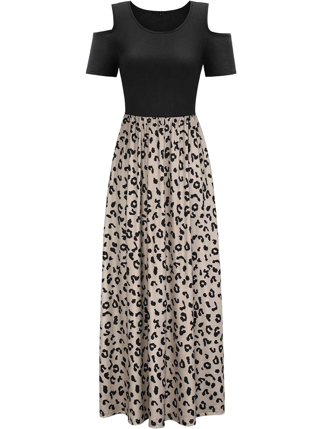 Leopard Round Neck Cold Shoulder Dress-Angel Casuals