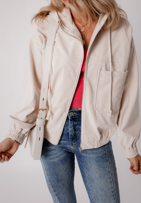 Pocketed Zip Up Long Sleeve Hooded Jacket-Angel Casuals