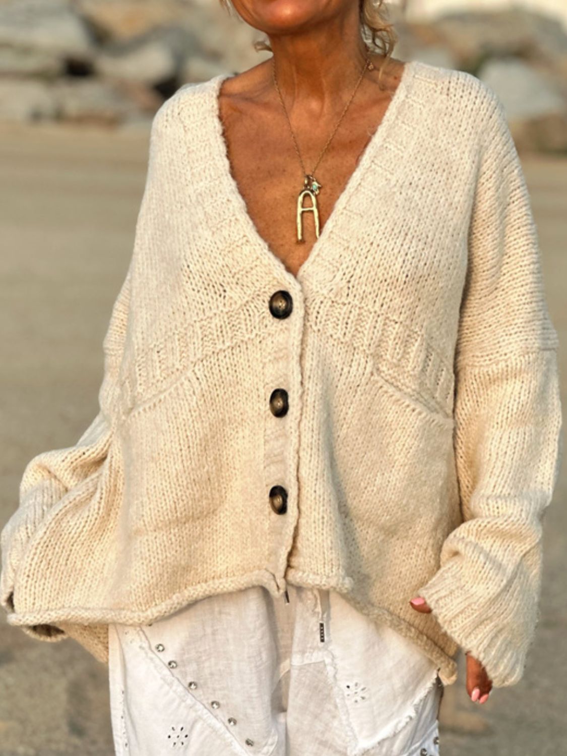 Pocketed V-Neck Button Up Cardigan-Angel Casuals