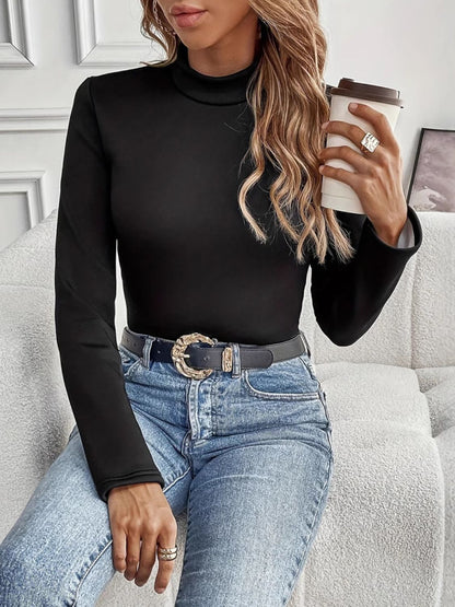 Mock Neck Long Sleeve T-Shirt-Angel Casuals