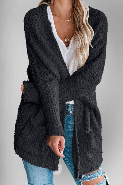 Double Take Pocketed Open Front Long Sleeve Cardigan-Angel Casuals