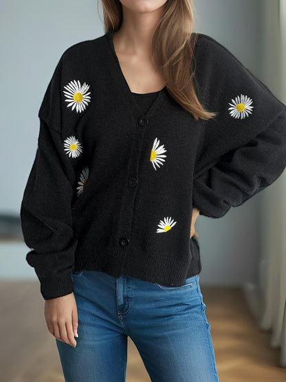 Daisy Button Up V-Neck Cardigan-Angel Casuals