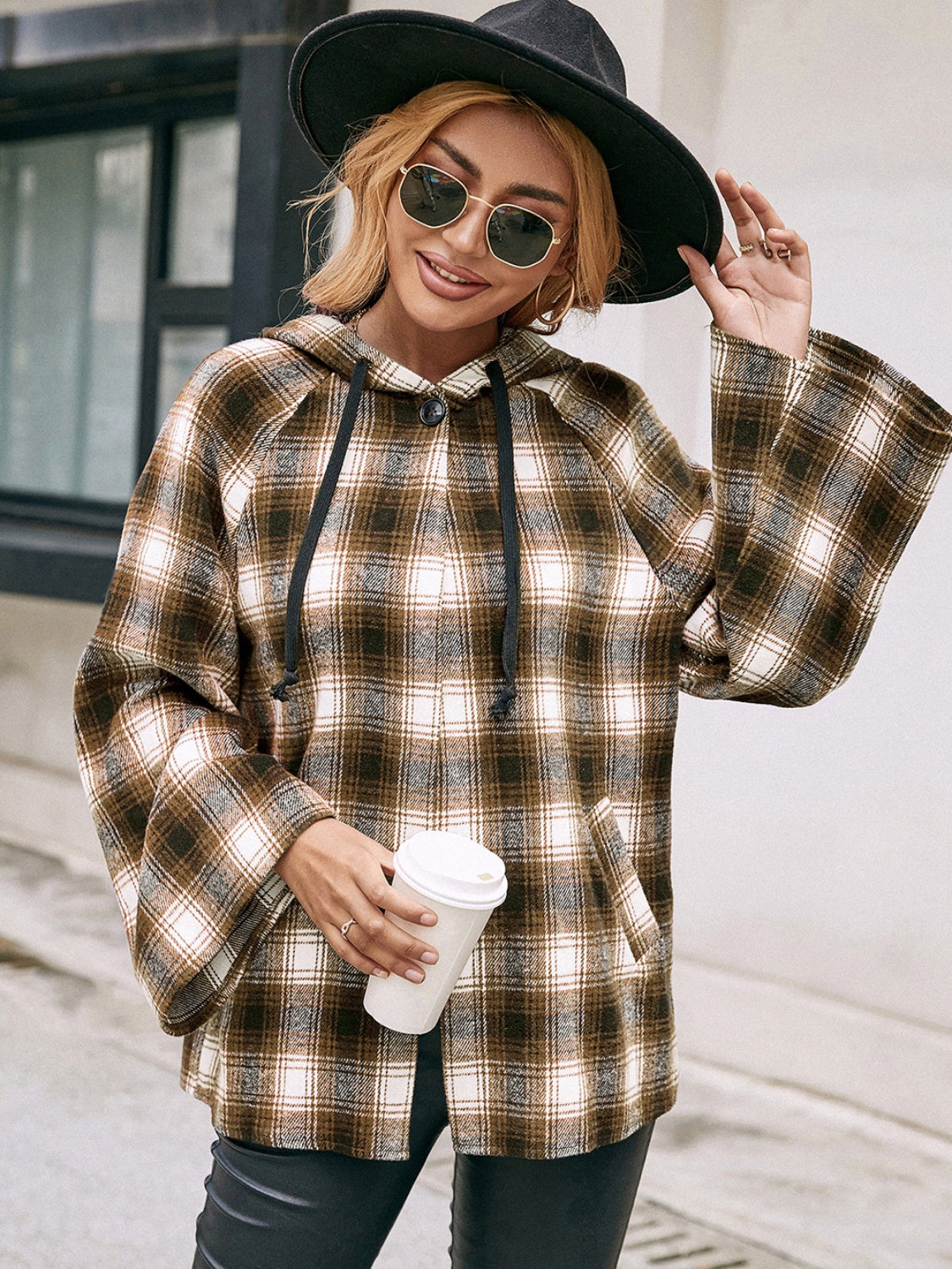 Ivy Lane Pocketed Plaid Long Sleeve Hooded Jacket-Angel Casuals