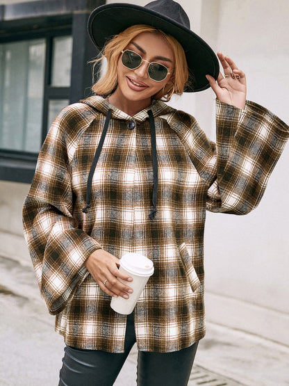 Ivy Lane Pocketed Plaid Long Sleeve Hooded Jacket-Angel Casuals
