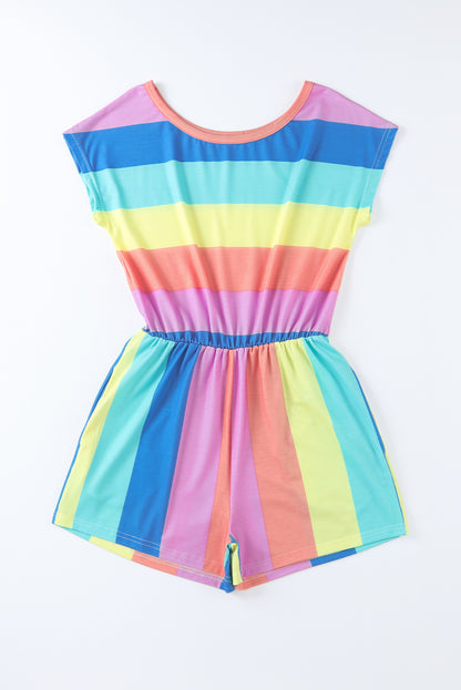 Multicolored Stripe Round Neck Romper-Angel Casuals