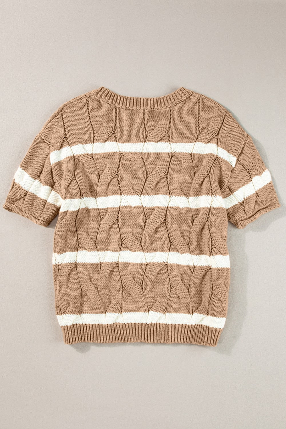 Striped Round Neck Short Sleeve Sweater-Angel Casuals