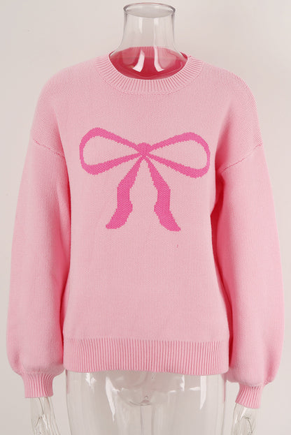 Bow Round Neck Long Sleeve Sweater-Angel Casuals