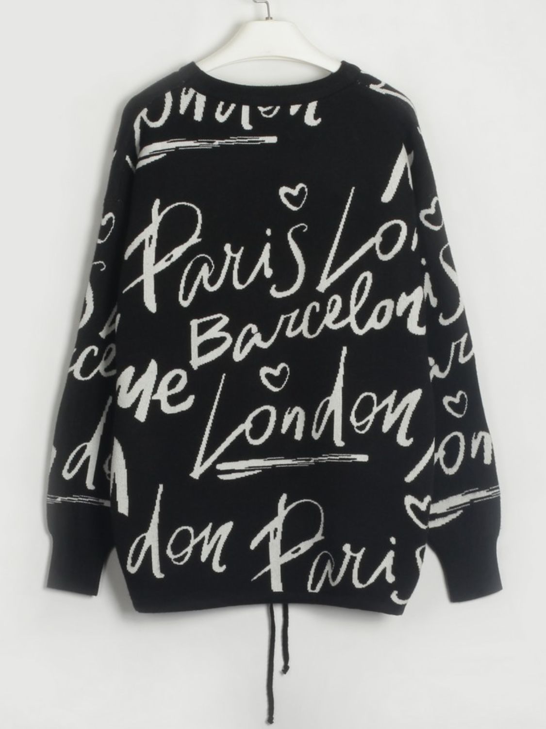 Drawstring Hem Letter Pattern Round Neck Dropped Shoulder Sweater-Angel Casuals
