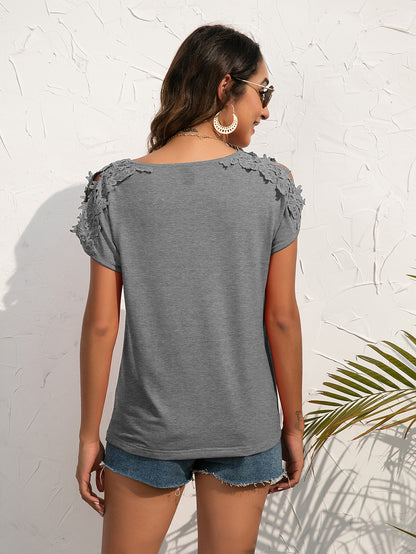 Spliced Lace Cold-Shoulder Blouse-Angel Casuals