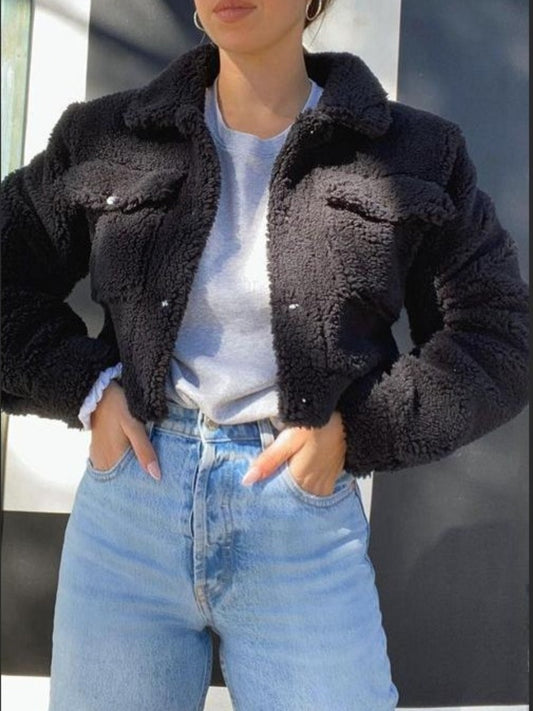 Pocketed Snap Down Collared Neck Jacket-Angel Casuals