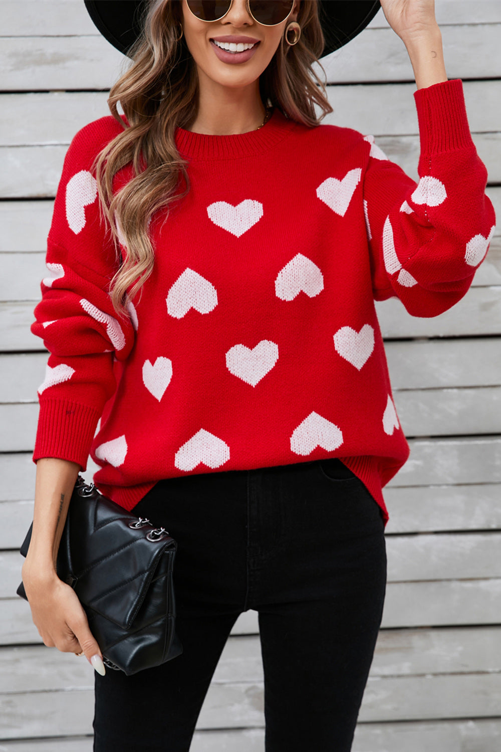 Angel Wings Heart Round Neck Long Sleeve Sweater-Angel Casuals