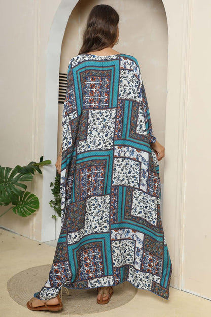 Printed V-Neck Split Maxi Dress-Angel Casuals