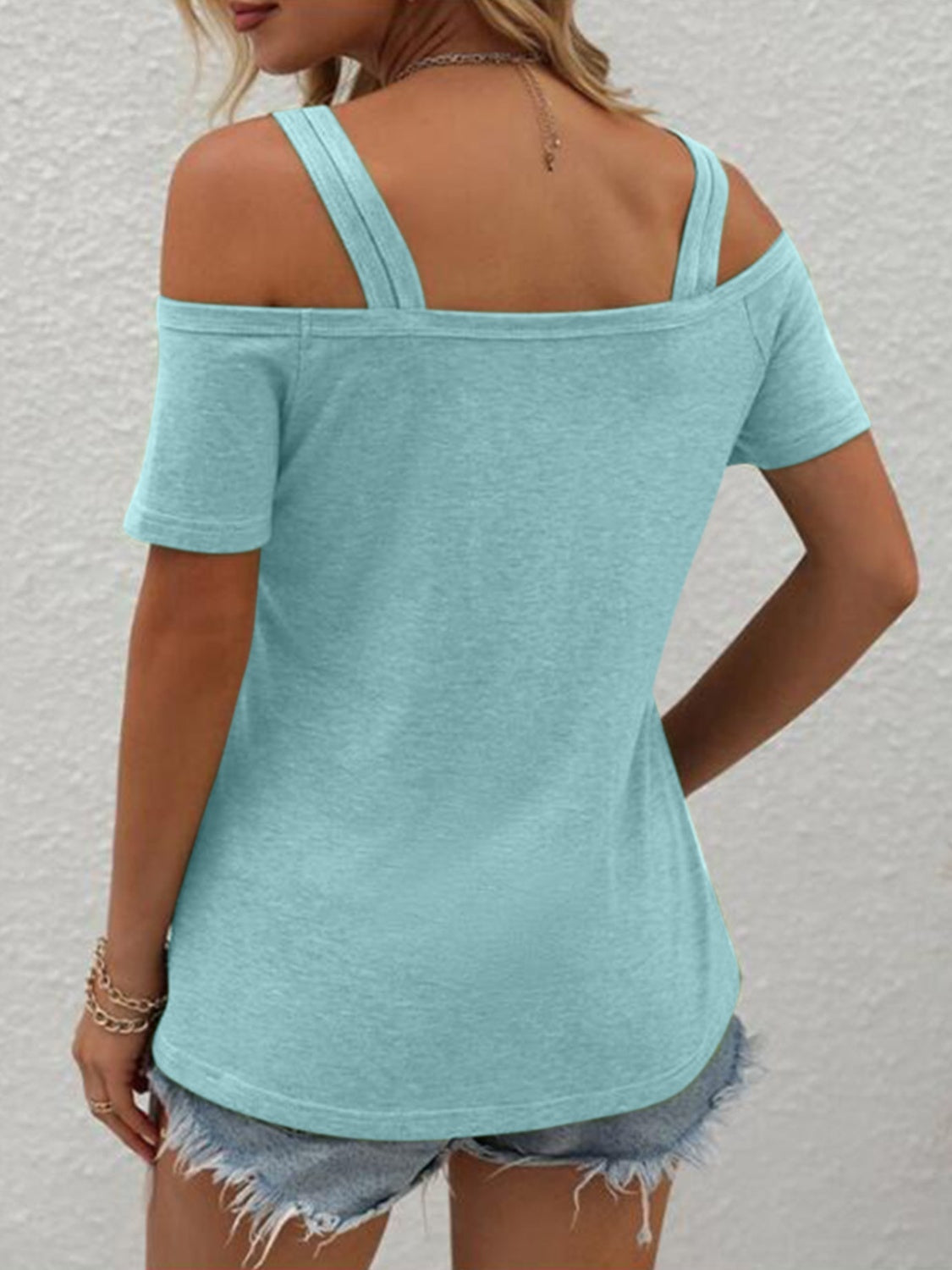 Double Spaghetti Straps Short Sleeve T-Shirt-Angel Casuals