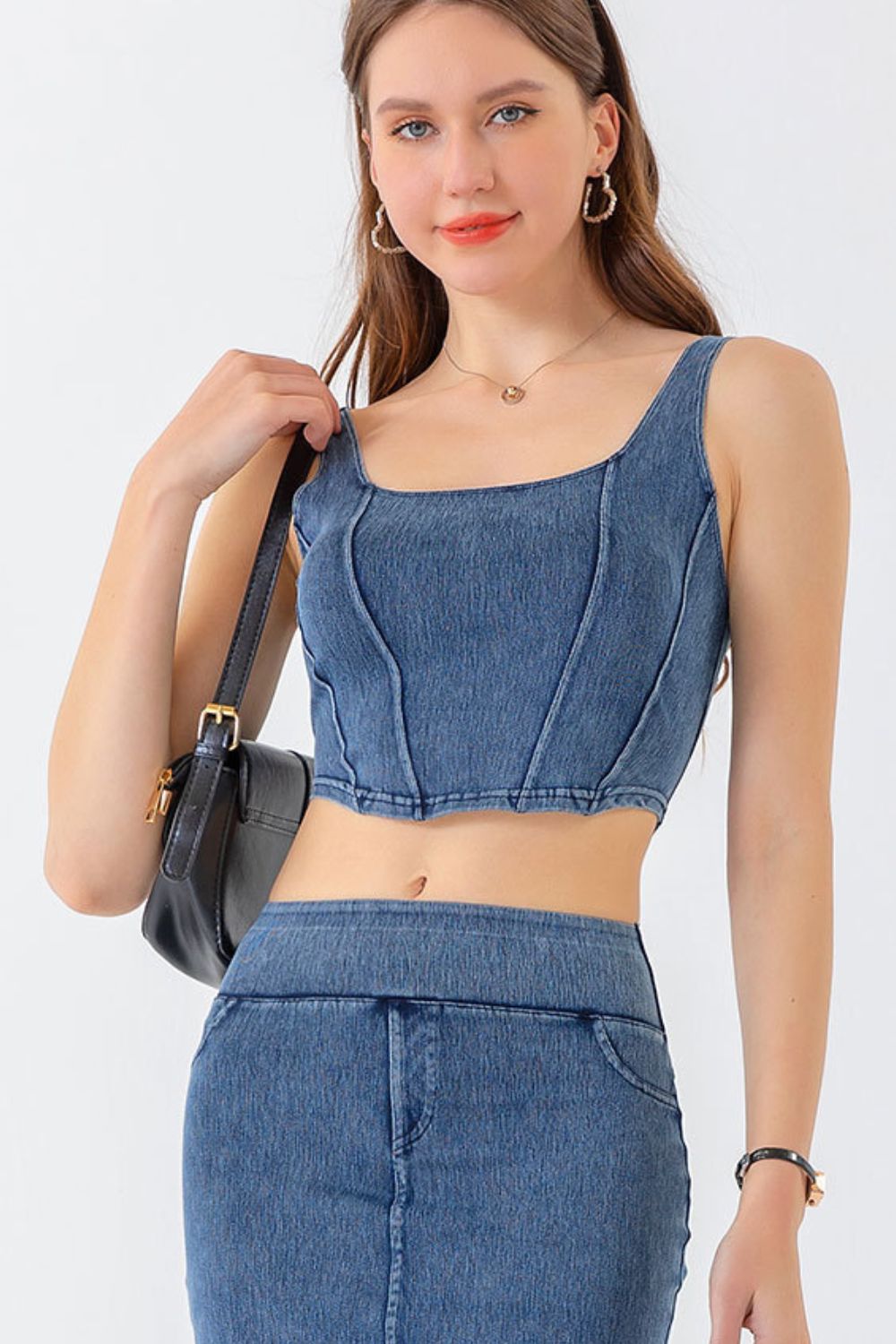 Seam Detail Cropped Denim Tank-Angel Casuals