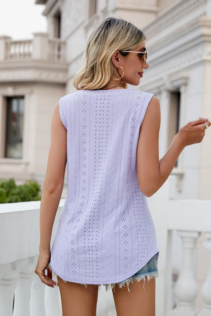 Eyelet V-Neck Tank-Angel Casuals