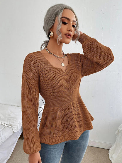 Notched Dropped Shoulder Knit Top-Angel Casuals