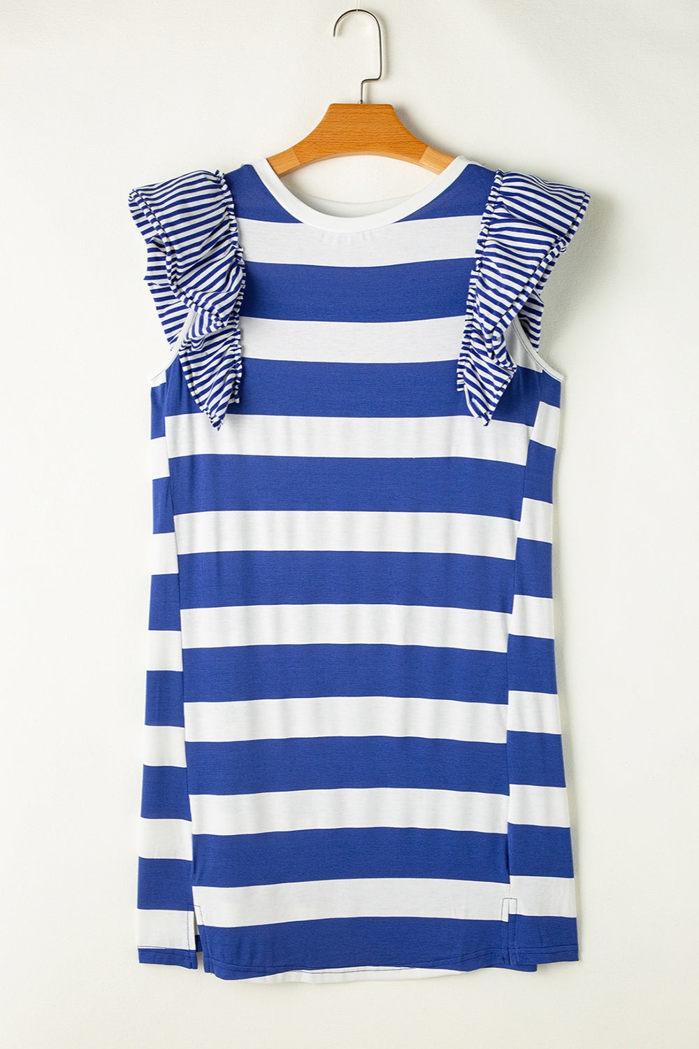 Ruffled Striped Round Neck Cap Sleeve Mini Dress-Angel Casuals