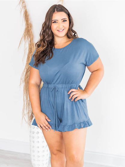 Ruffled Boat Neck Short Sleeve Romper-Angel Casuals