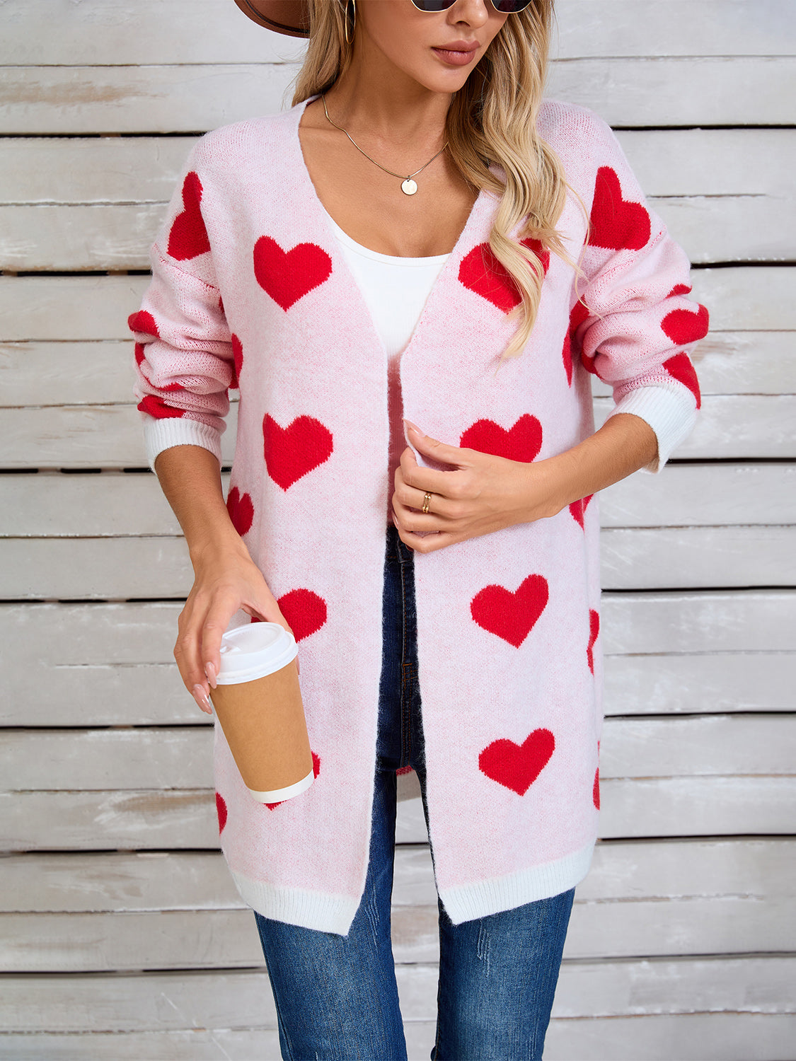 Angel Wings Heart Open Front Long Sleeve Cardigan-Angel Casuals