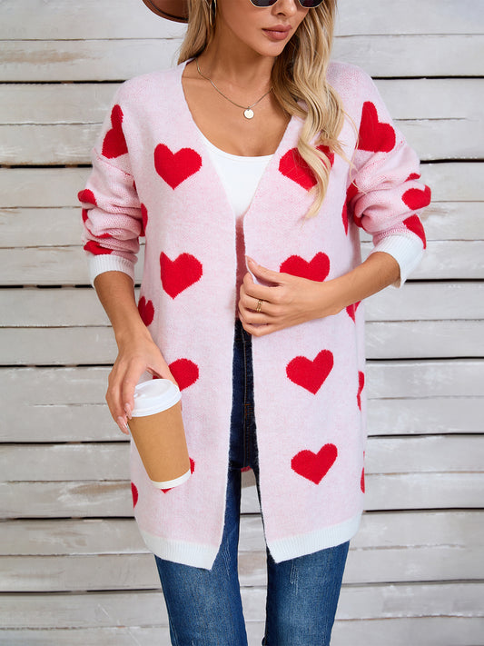 Angel Wings Heart Open Front Long Sleeve Cardigan-Angel Casuals