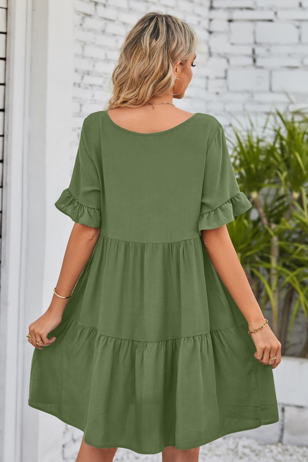 V-Neck Flounce Sleeve Tiered Dress-Angel Casuals