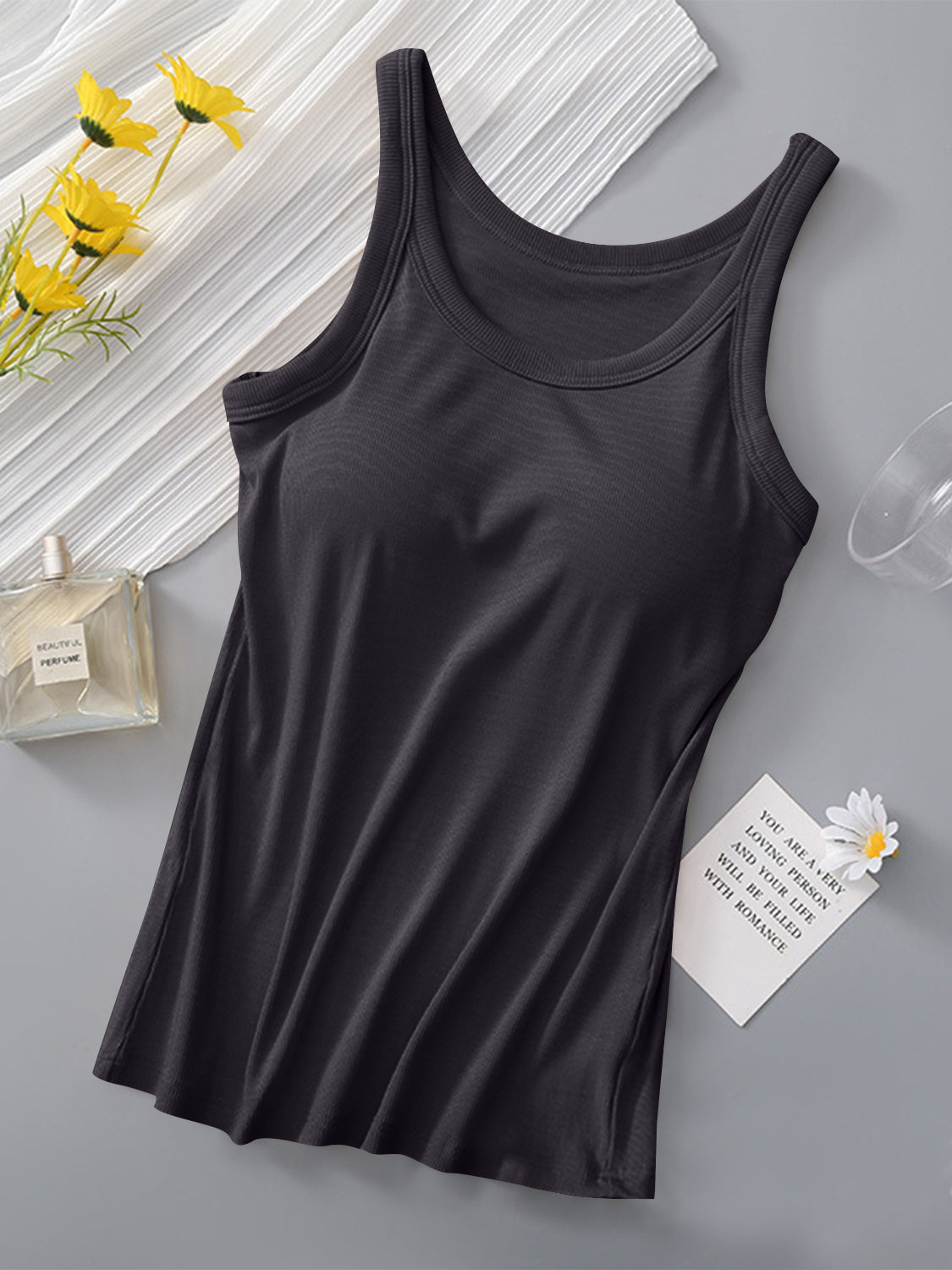 Round Neck Tank with Bra-Angel Casuals