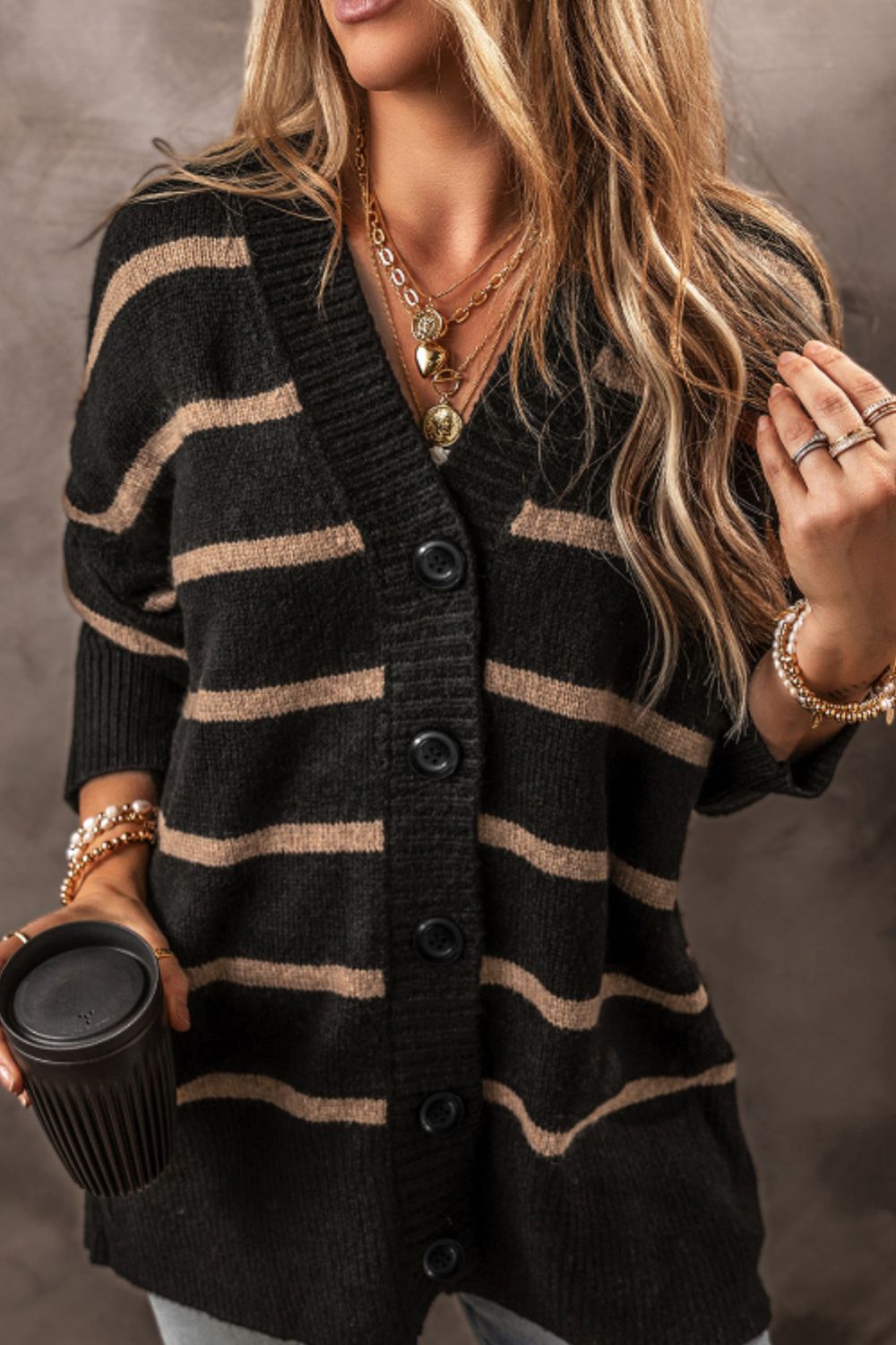 Striped Button Down Long Sleeve Cardigan-Angel Casuals