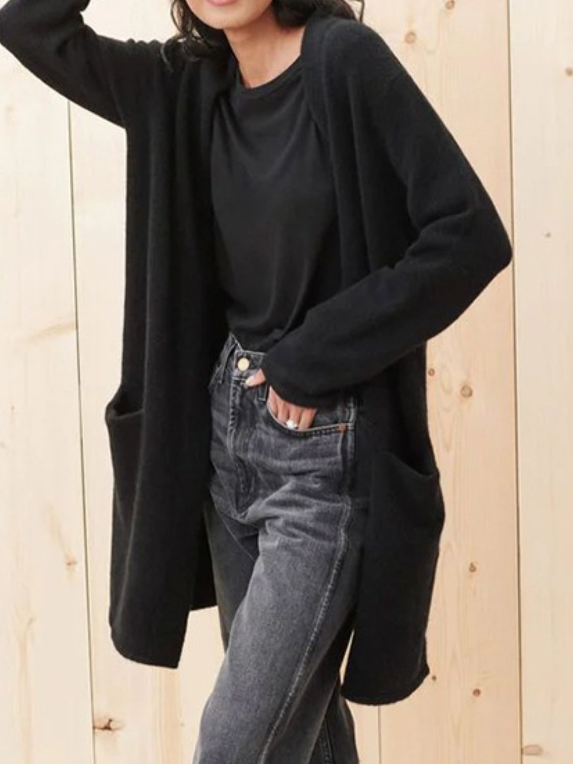 Open Front Long Sleeve Cardigan with Pockets-Angel Casuals