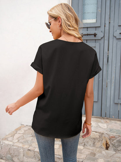 V-Neck Short Sleeve T-Shirt-Angel Casuals
