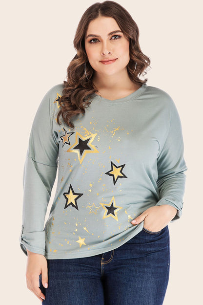 Full Size Star Graphic Slit Dropped Shoulder Top-Angel Casuals