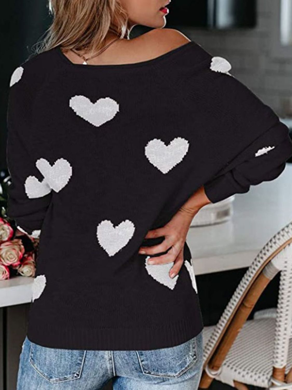 Heart Scoop Neck Long Sleeve Sweater-Angel Casuals