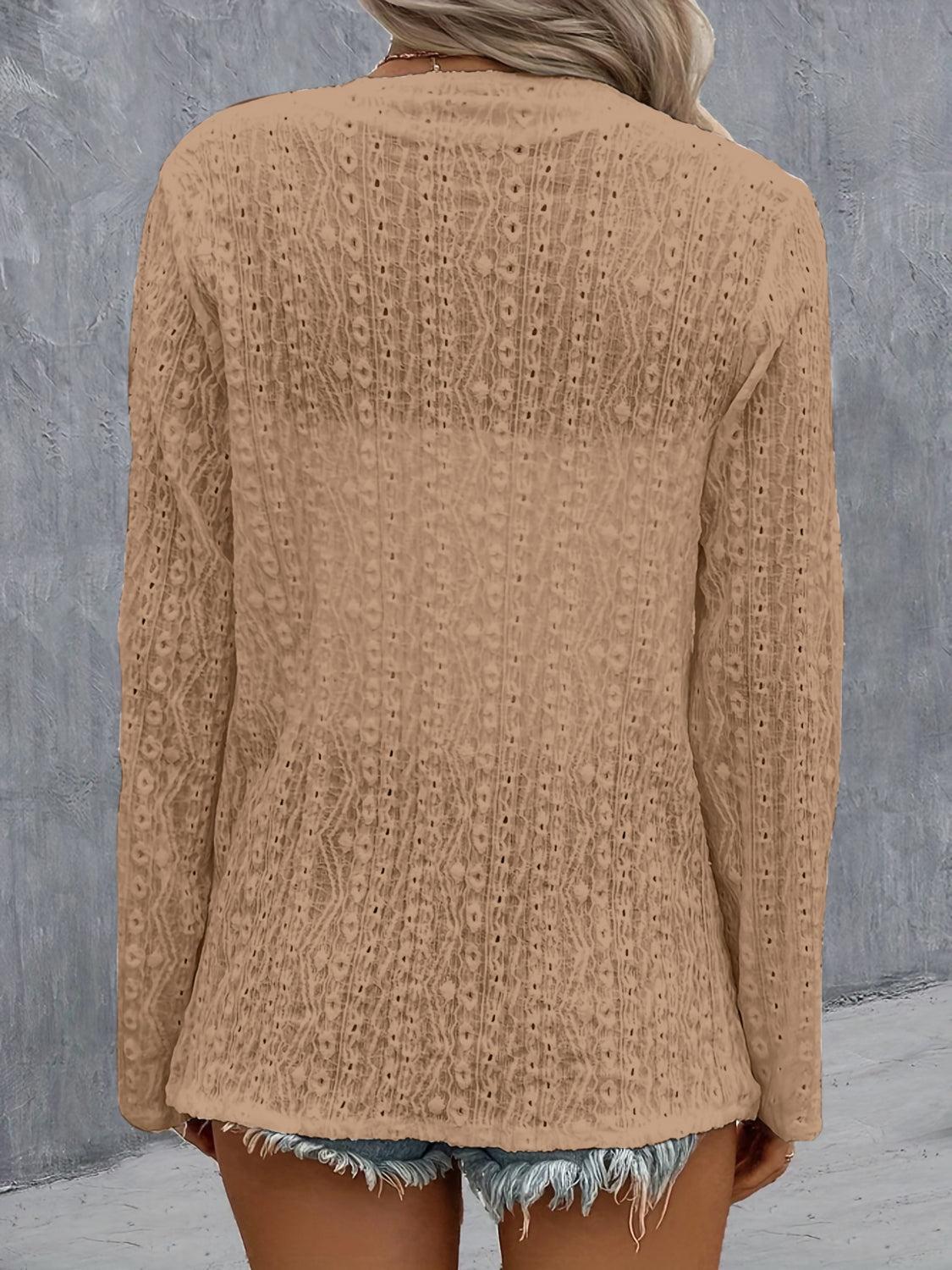 Eyelet Roll-Tab Sleeve Cardigan-Angel Casuals
