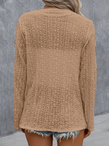 Eyelet Roll-Tab Sleeve Cardigan-Angel Casuals