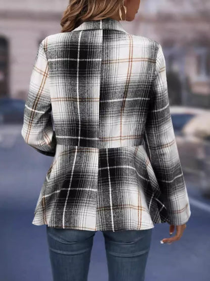 Plaid Button Up Long Sleeve Jacket-Angel Casuals