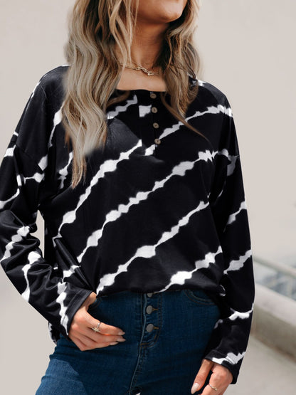 Striped Round Neck Long Sleeve T-Shirt-Angel Casuals
