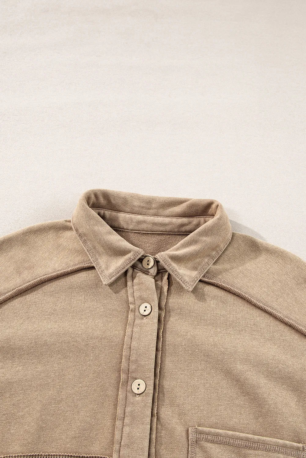 Waffle-Knit Collared Neck Long Sleeve Shacket-Angel Casuals